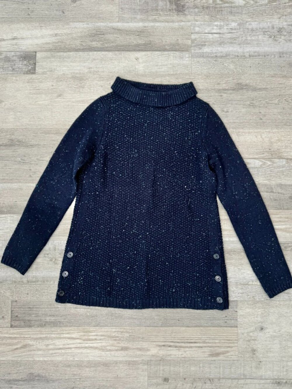 Talbots Navy Blue Chunky Knit Turtleneck Sweater Tunic Size Small K34